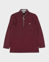 Vintage Y2K 00s Lacoste Striped Placket Silver Pique Long Sleeve Polo Shirt - S