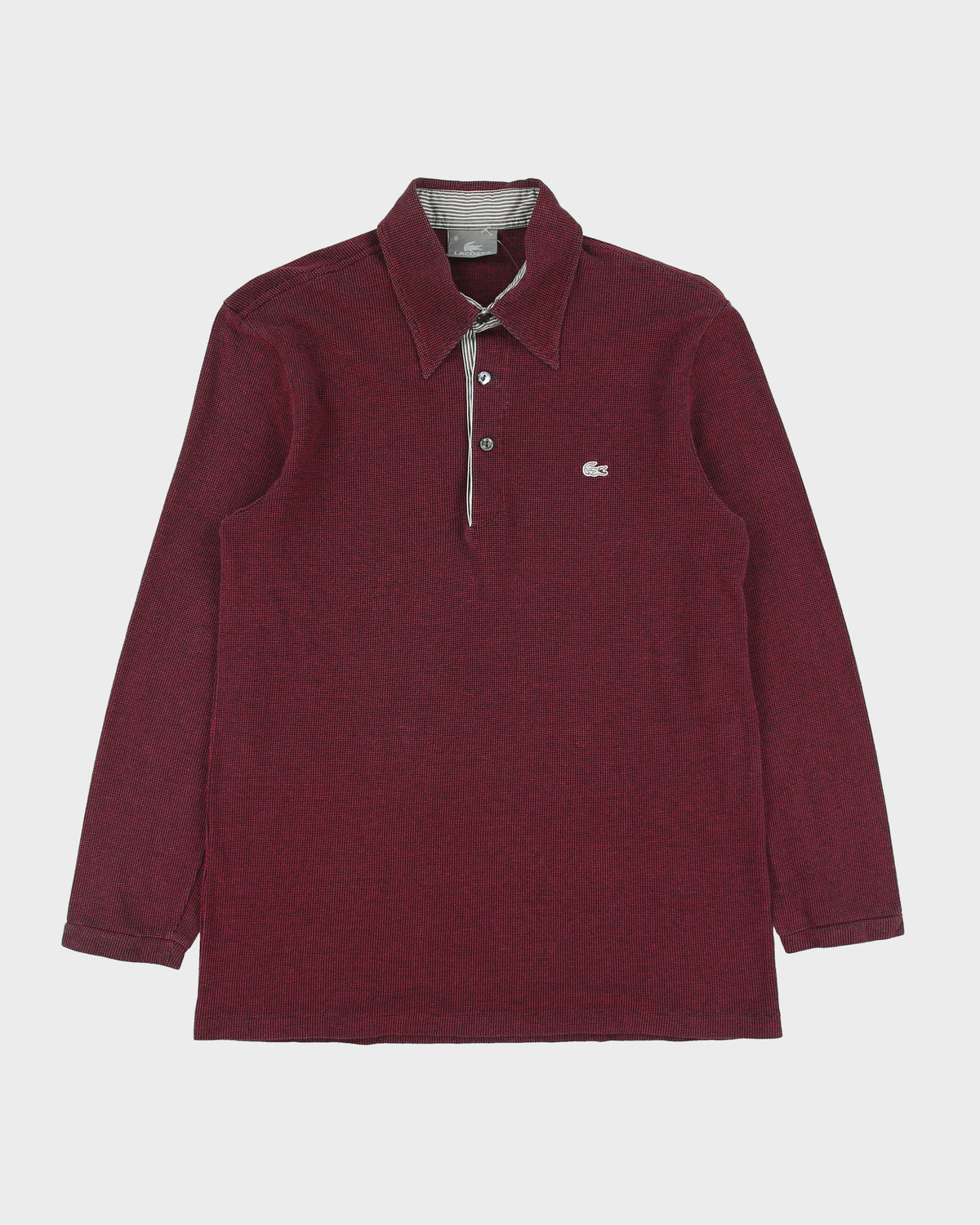 Vintage Y2K 00s Lacoste Striped Placket Silver Pique Long Sleeve Polo Shirt - S
