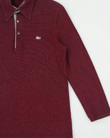 Vintage Y2K 00s Lacoste Striped Placket Silver Pique Long Sleeve Polo Shirt - S