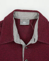 Vintage Y2K 00s Lacoste Striped Placket Silver Pique Long Sleeve Polo Shirt - S