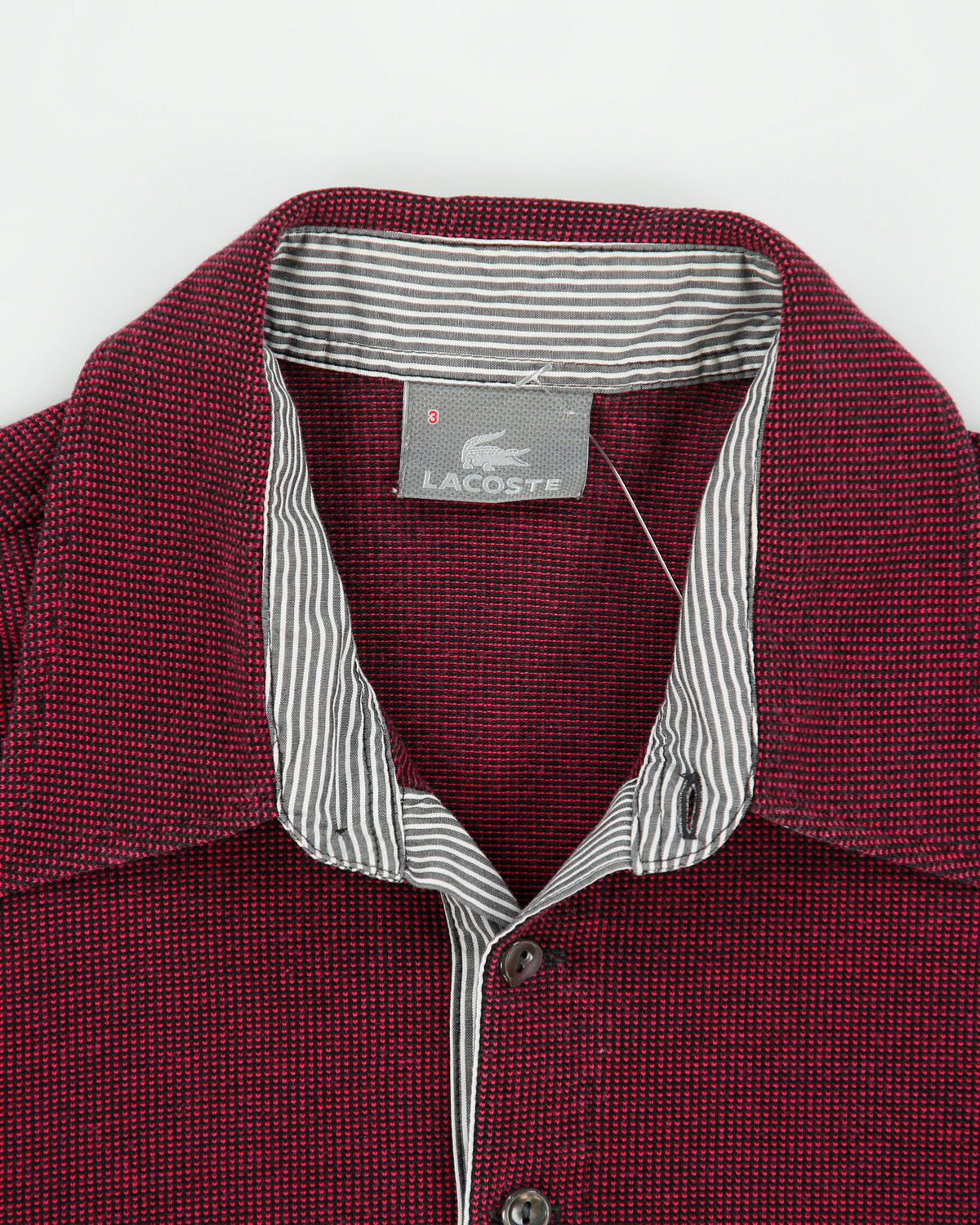 Vintage Y2K 00s Lacoste Striped Placket Silver Pique Long Sleeve Polo Shirt - S