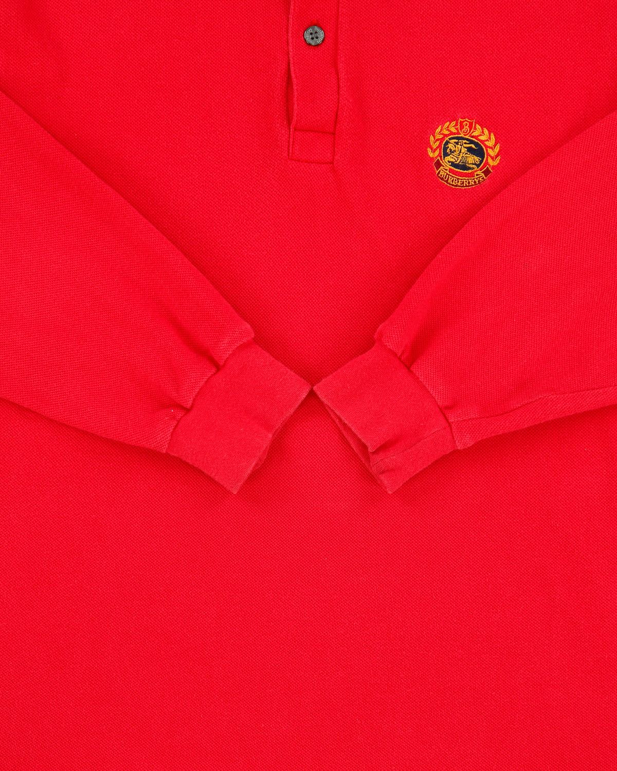 Vintage 1990s Burberry Embroidered Crest Made In England Long Sleeve Polo Shirt - S