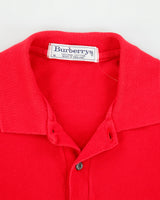 Vintage 1990s Burberry Embroidered Crest Made In England Long Sleeve Polo Shirt - S