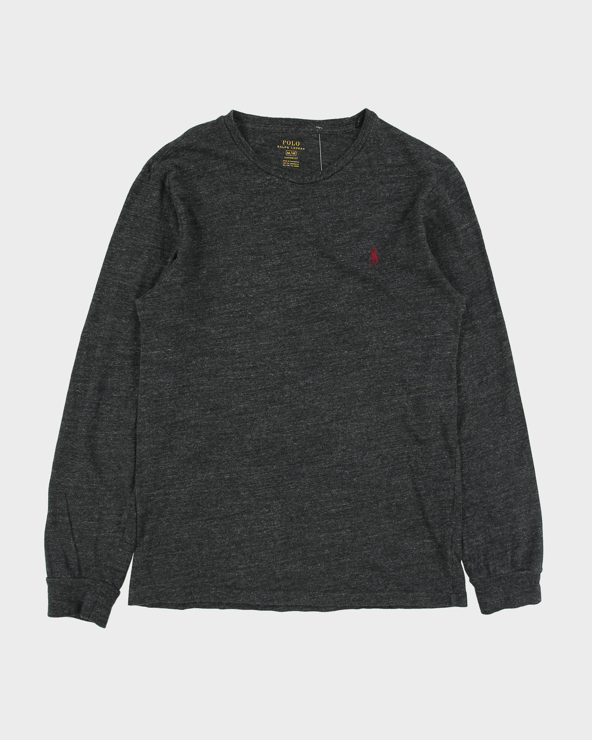 Vintage Polo Ralph Lauren Marl Grey Heavyweight Single Stitch Custom Fit Long Sleeve Crewneck T-Shirt - M