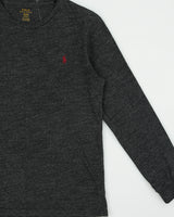 Vintage Polo Ralph Lauren Marl Grey Heavyweight Single Stitch Custom Fit Long Sleeve Crewneck T-Shirt - M