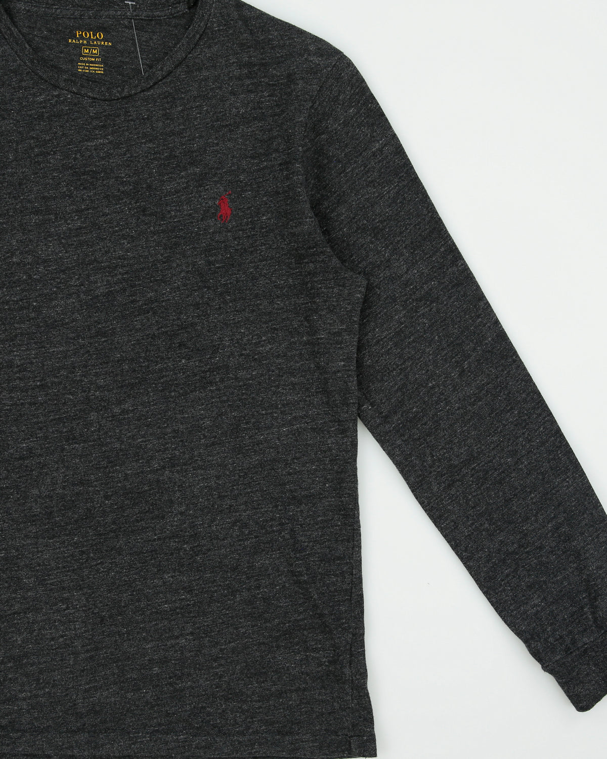 Vintage Polo Ralph Lauren Marl Grey Heavyweight Single Stitch Custom Fit Long Sleeve Crewneck T-Shirt - M