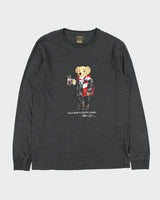 Vintage Polo Bear Ralph Lauren Marl Grey Winter Bear Single Stitch Long Sleeve Crewneck T-Shirt - M