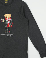 Vintage Polo Bear Ralph Lauren Marl Grey Winter Bear Single Stitch Long Sleeve Crewneck T-Shirt - M