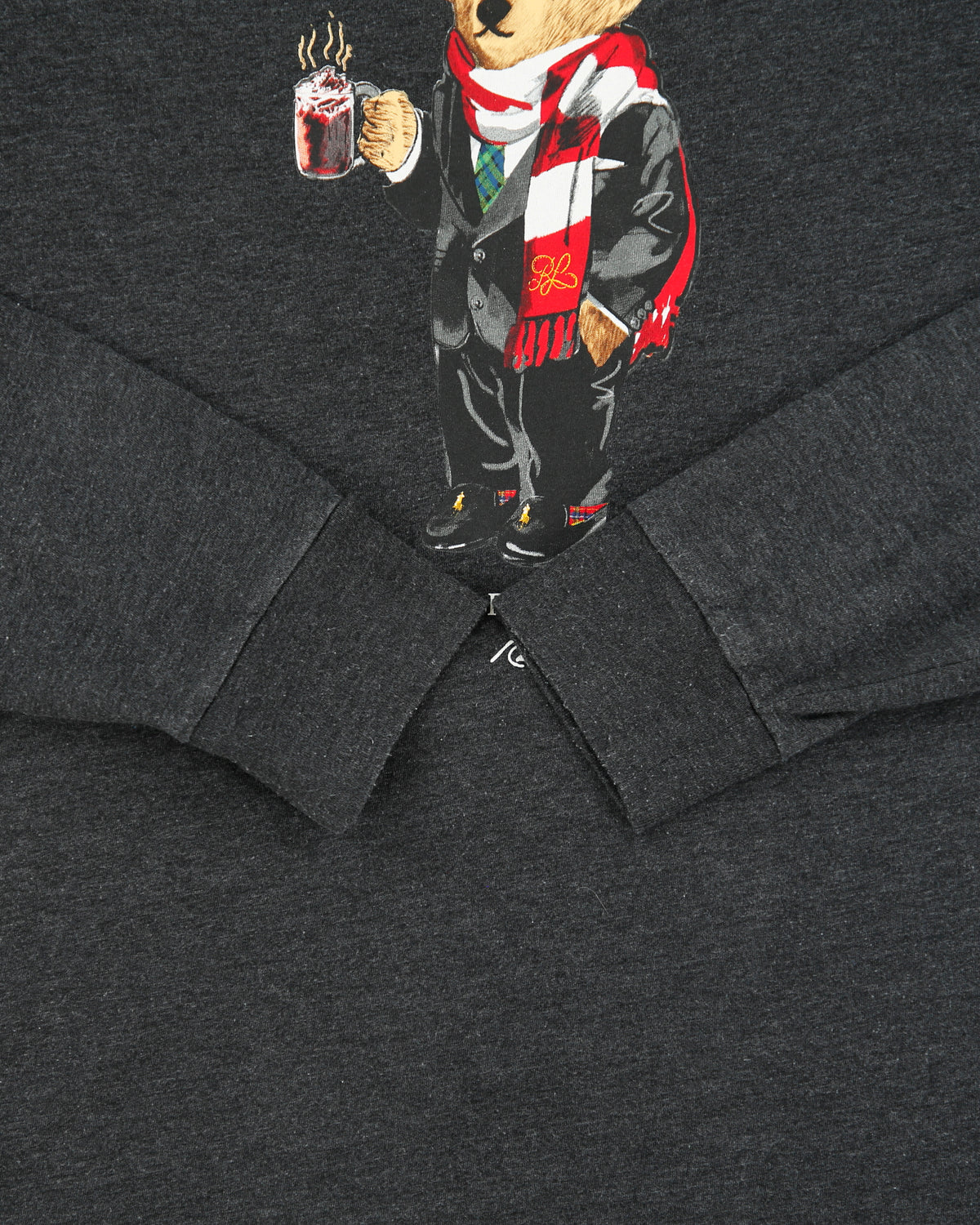 Vintage Polo Bear Ralph Lauren Marl Grey Winter Bear Single Stitch Long Sleeve Crewneck T-Shirt - M