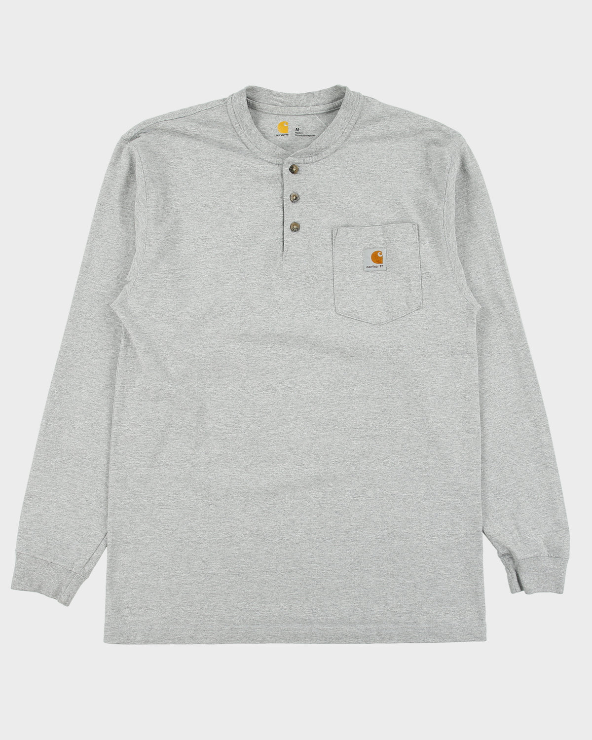Vintage Carhartt Marl Grey Loose Fit Long Sleeve Crewneck Henley Pocket T-Shirt - M