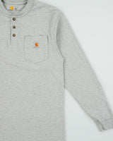 Vintage Carhartt Marl Grey Loose Fit Long Sleeve Crewneck Henley Pocket T-Shirt - M
