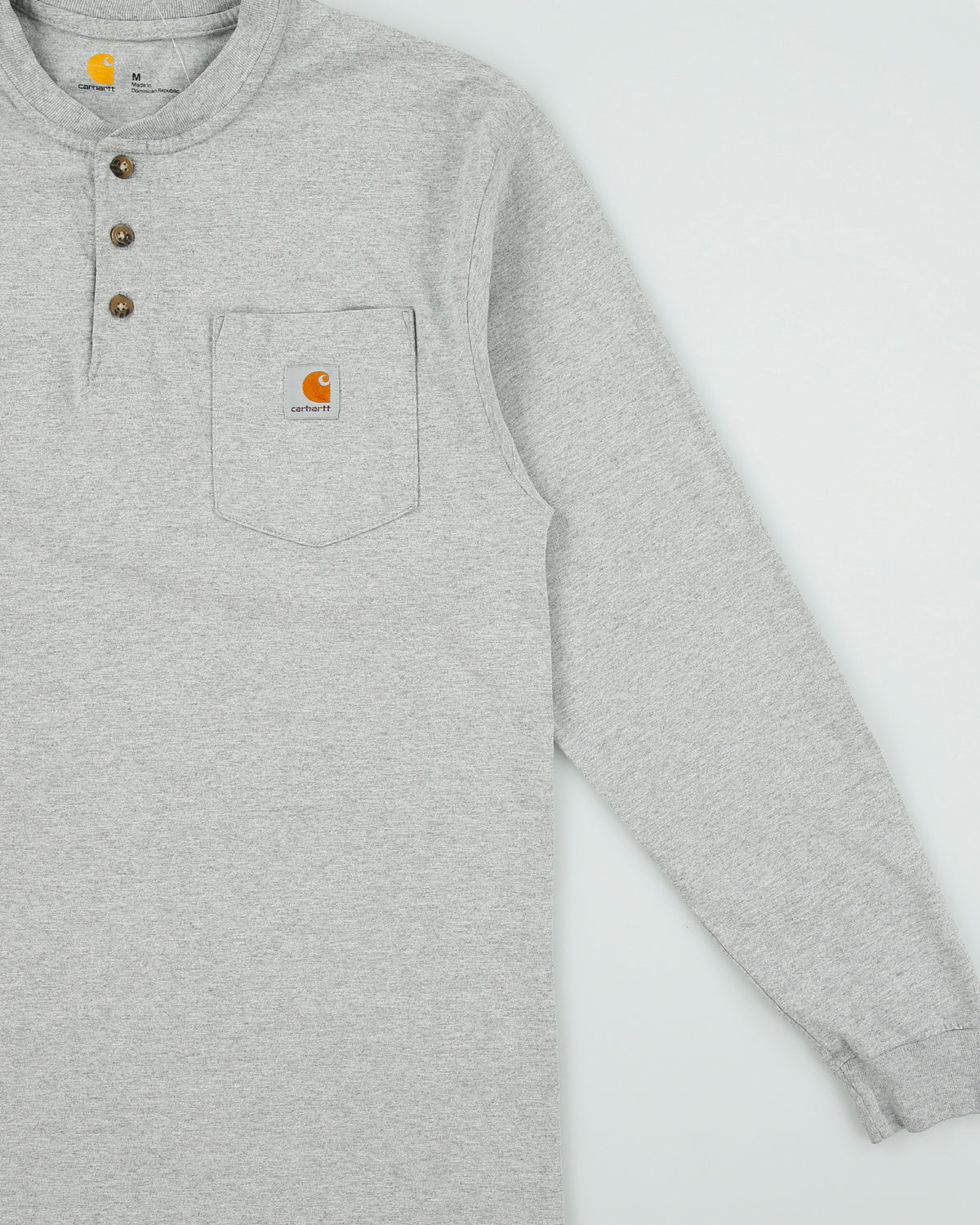 Vintage Carhartt Marl Grey Loose Fit Long Sleeve Crewneck Henley Pocket T-Shirt - M