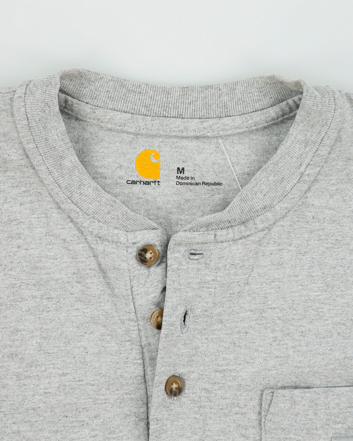 Vintage Carhartt Marl Grey Loose Fit Long Sleeve Crewneck Henley Pocket T-Shirt - M