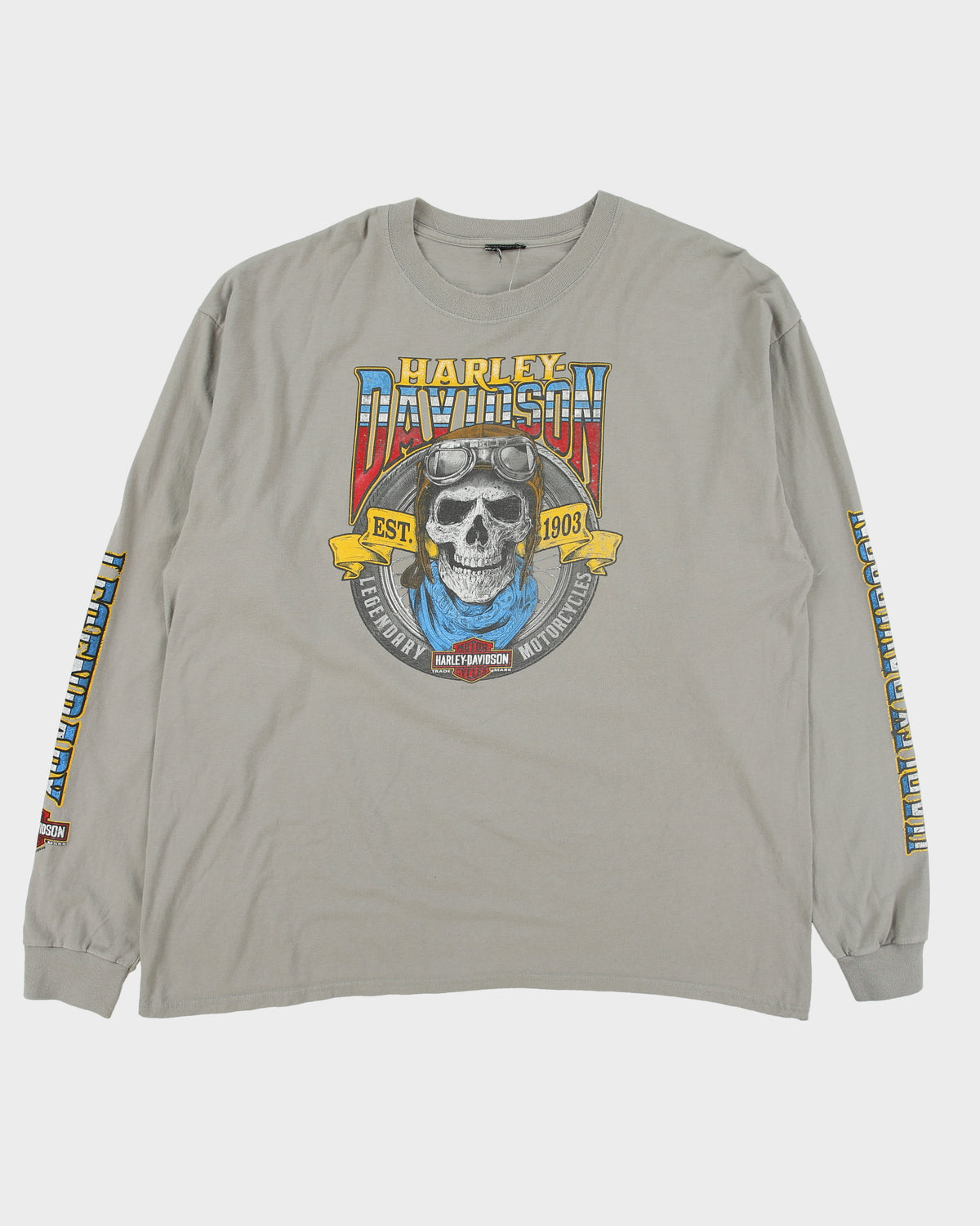 Vintage Harley Davidson Barnes Langley British Columbia Khaki Legendary Heavyweight Long Sleeve Crewneck T-Shirt - XXL