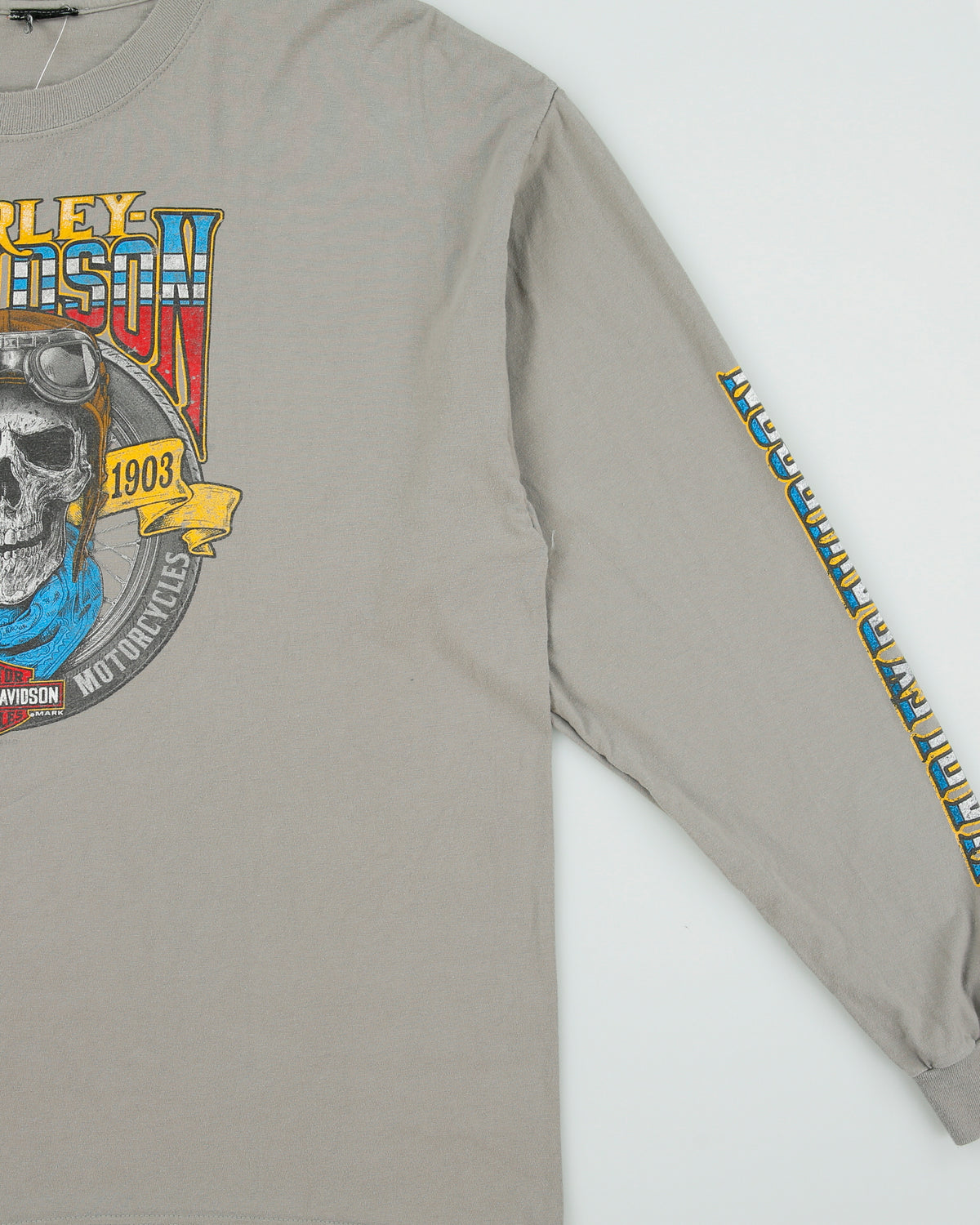 Vintage Harley Davidson Barnes Langley British Columbia Khaki Legendary Heavyweight Long Sleeve Crewneck T-Shirt - XXL