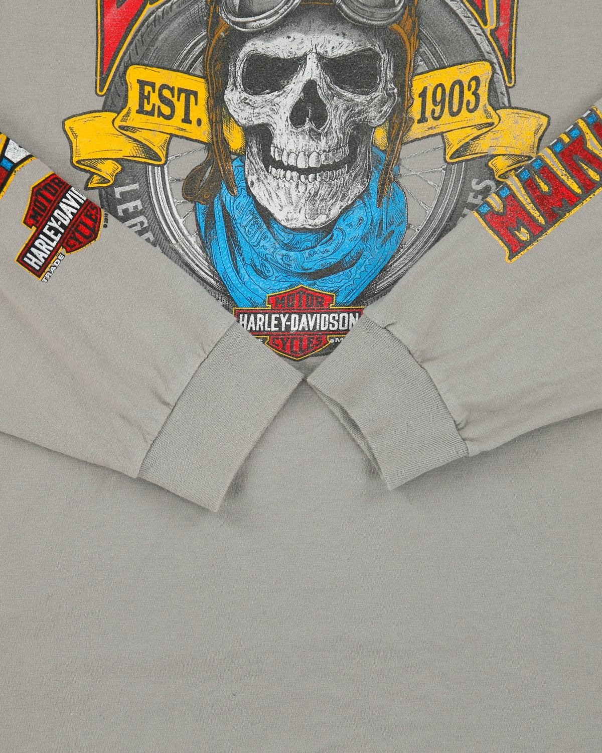 Vintage Harley Davidson Barnes Langley British Columbia Khaki Legendary Heavyweight Long Sleeve Crewneck T-Shirt - XXL