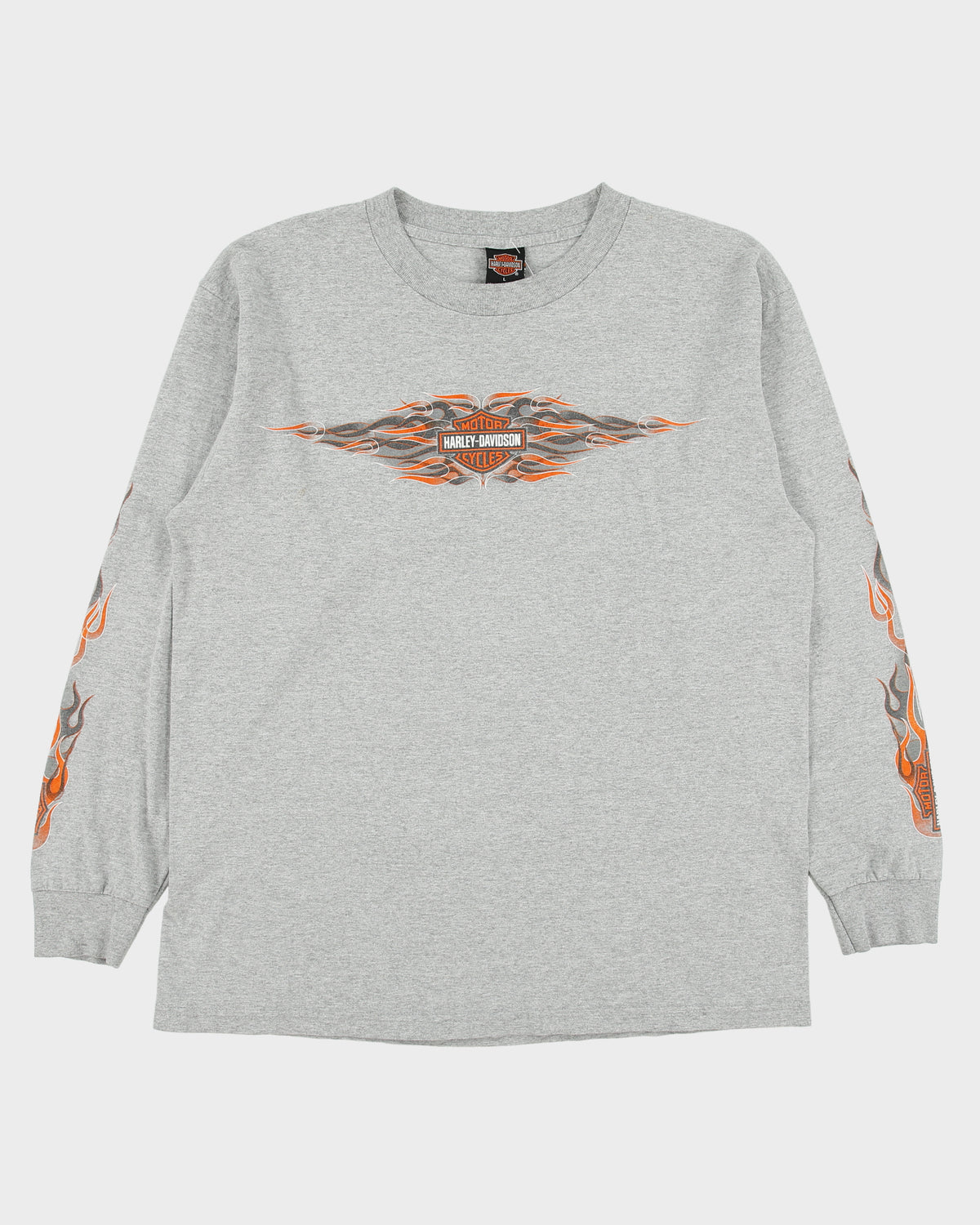 Vintage Y2K 00s Harley Davidson Longview Texas Classic Flames Heavyweight Made In USA Long Sleeve Crewneck T-Shirt - L