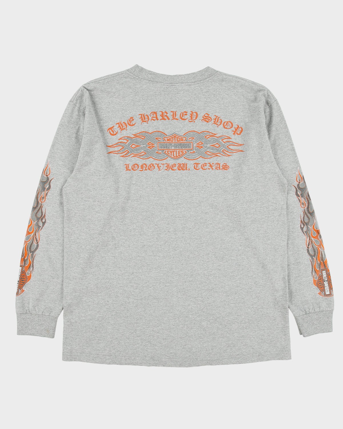 Vintage Y2K 00s Harley Davidson Longview Texas Classic Flames Heavyweight Made In USA Long Sleeve Crewneck T-Shirt - L