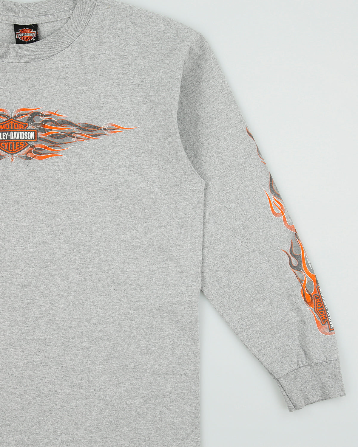 Vintage Y2K 00s Harley Davidson Longview Texas Classic Flames Heavyweight Made In USA Long Sleeve Crewneck T-Shirt - L