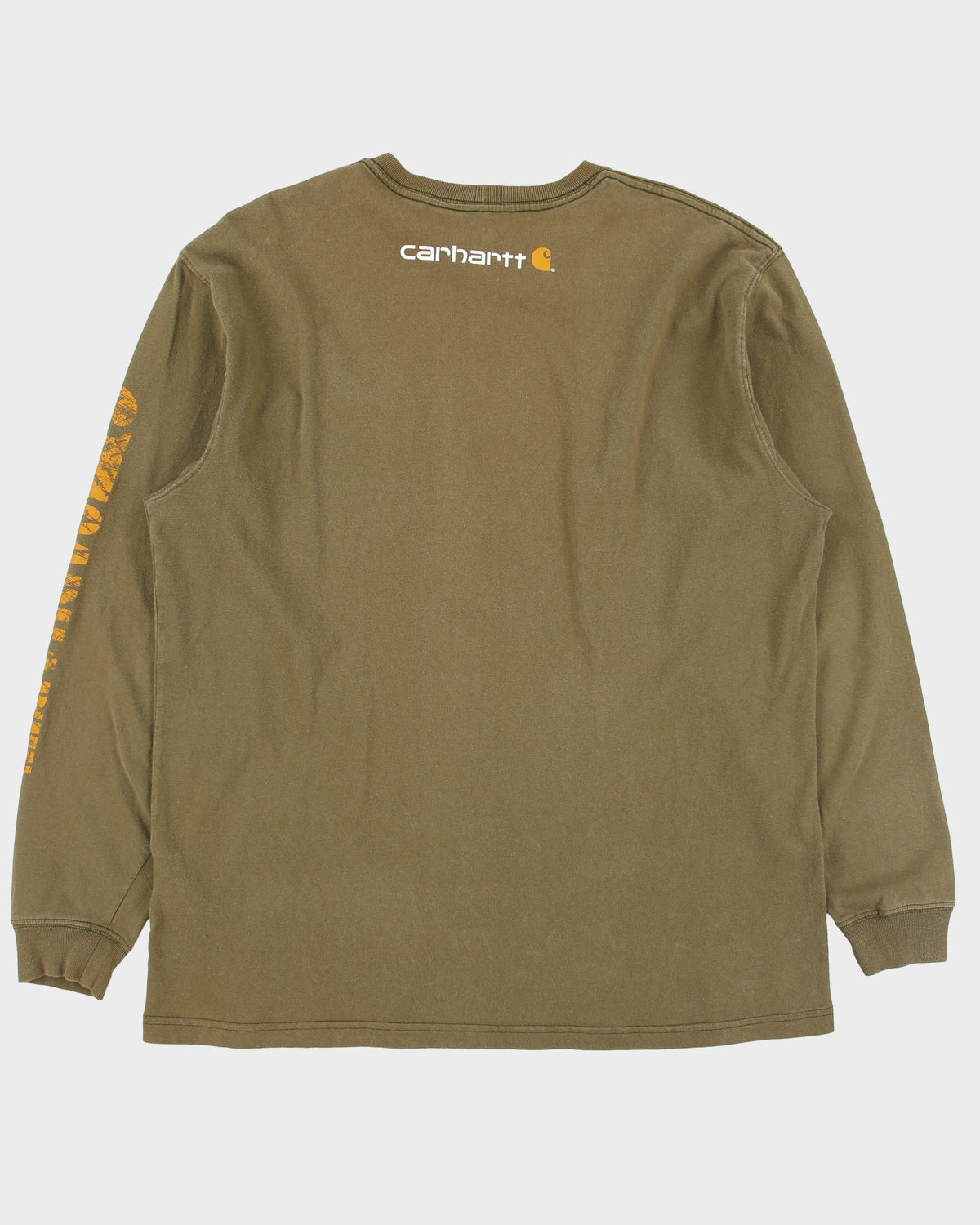 Vintage Carhartt Khaki Heavyweight Field Tested Workwear Original Fit Long Sleeve Crewneck Pocket T-Shirt - L