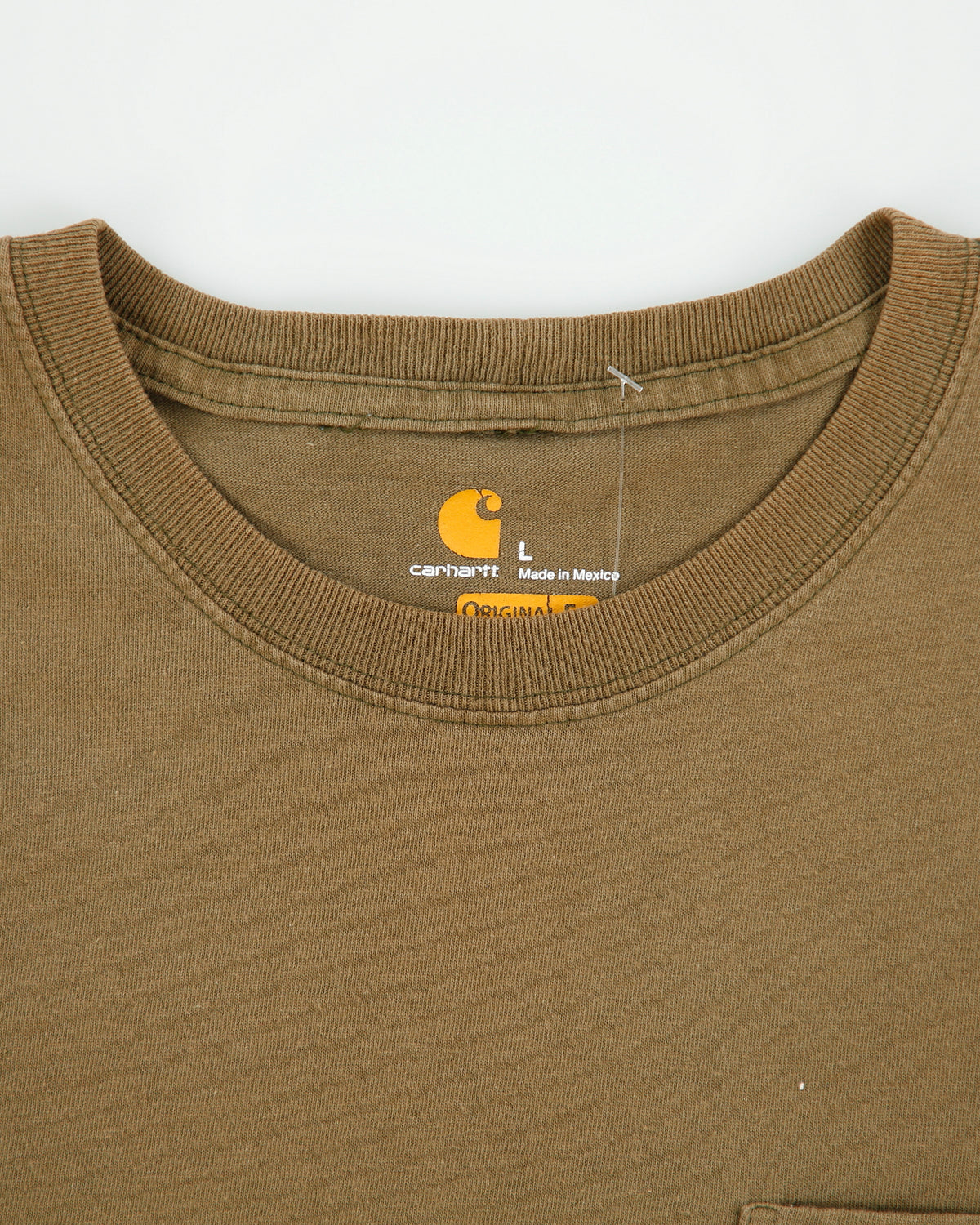 Vintage Carhartt Khaki Heavyweight Field Tested Workwear Original Fit Long Sleeve Crewneck Pocket T-Shirt - L