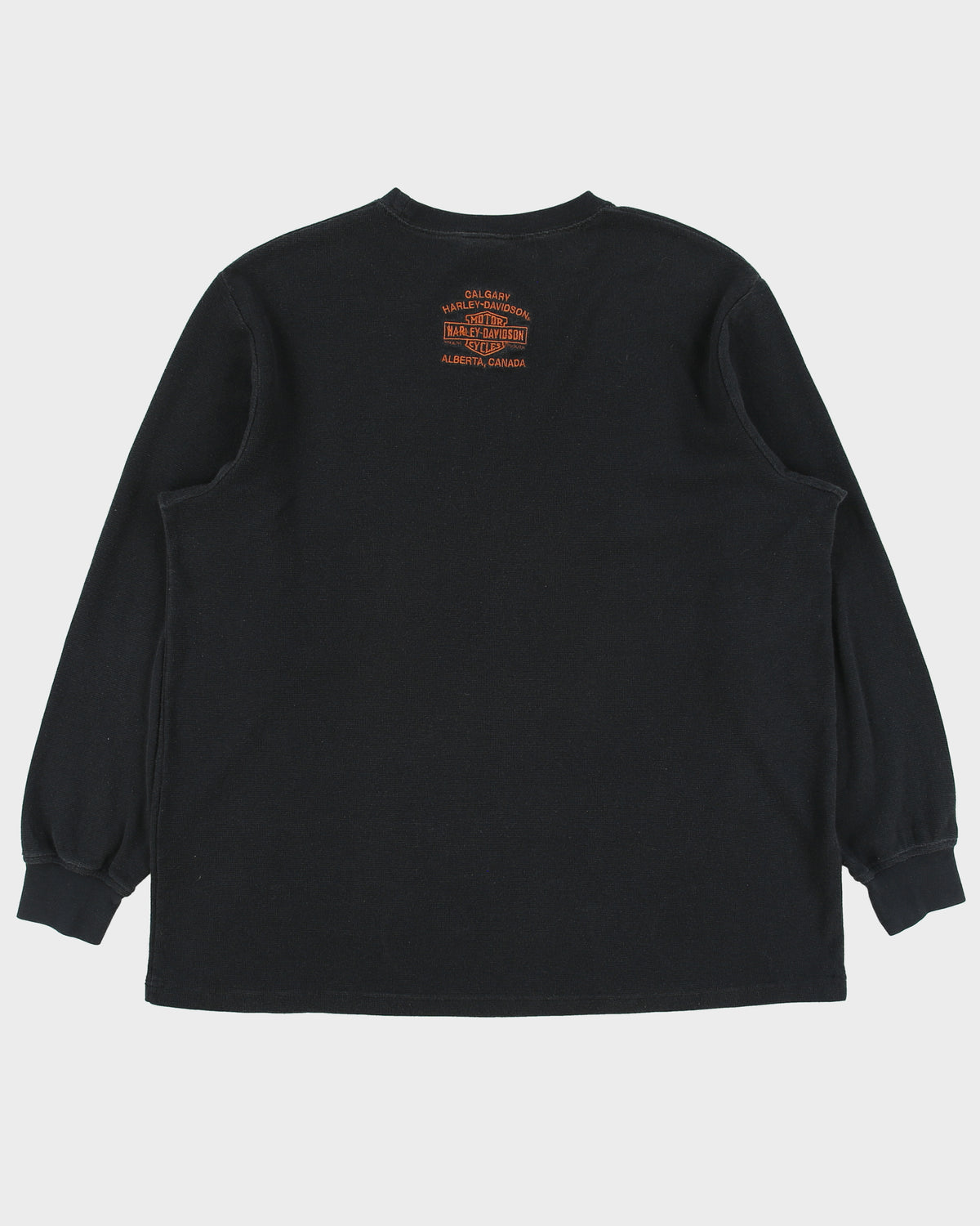 Vintage Harley Davidson Calgary Alberta Embroidered Long Sleeve Waffle Crewneck T-Shirt - L