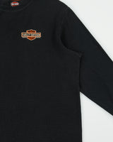 Vintage Harley Davidson Calgary Alberta Embroidered Long Sleeve Waffle Crewneck T-Shirt - L