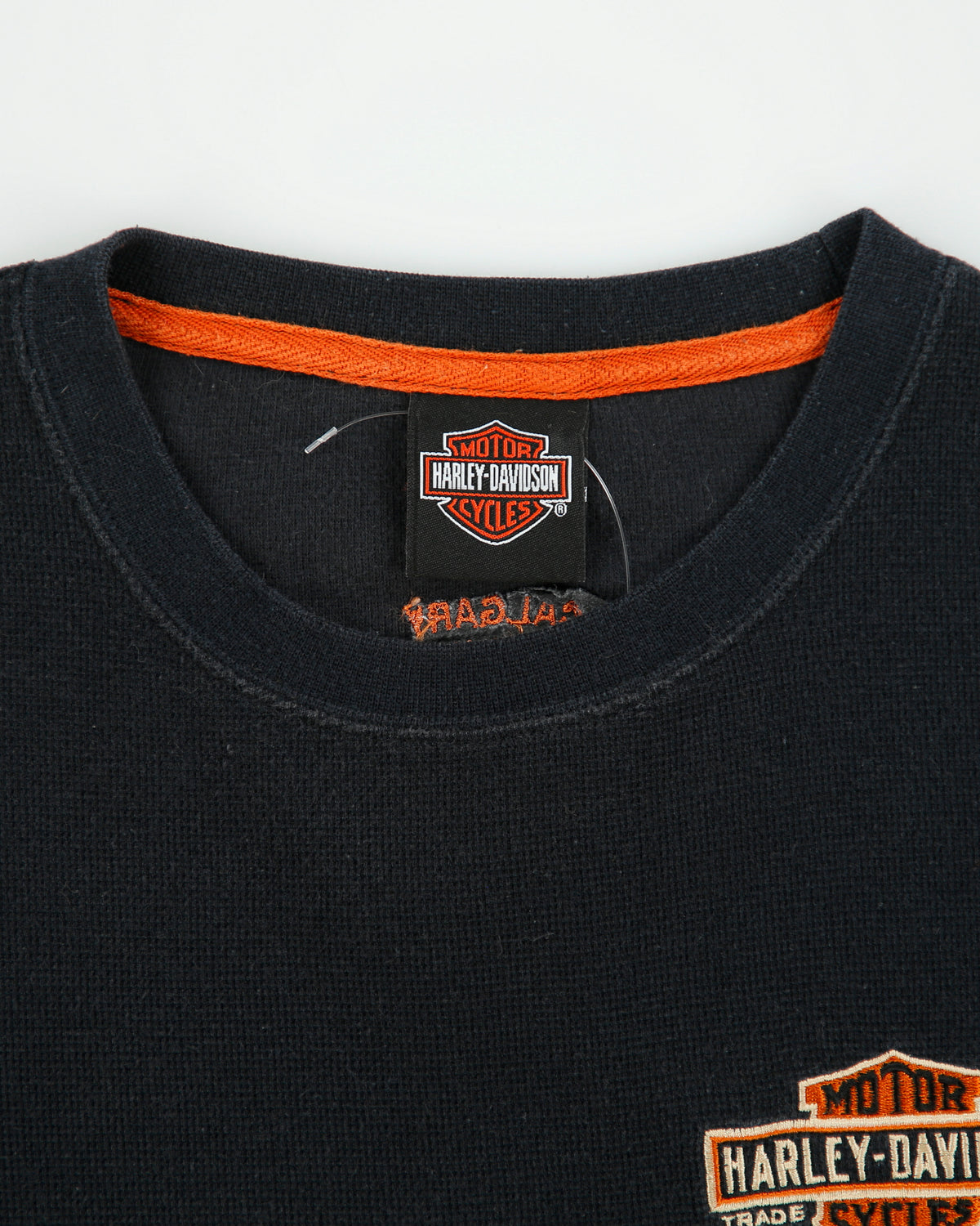 Vintage Harley Davidson Calgary Alberta Embroidered Long Sleeve Waffle Crewneck T-Shirt - L