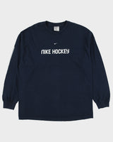 Vintage Y2K 00s Nike Hockey Heavyweight Centre Swoosh Silver Tag Made In Canada Long Sleeve Crewneck T-Shirt - XL