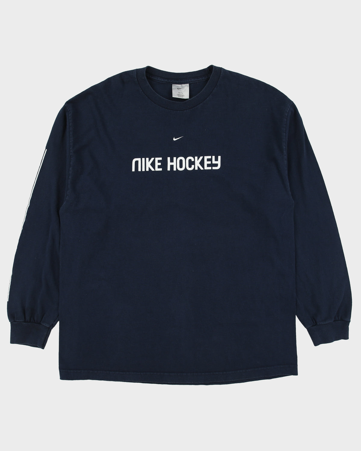 Vintage Y2K 00s Nike Hockey Heavyweight Centre Swoosh Silver Tag Made In Canada Long Sleeve Crewneck T-Shirt - XL