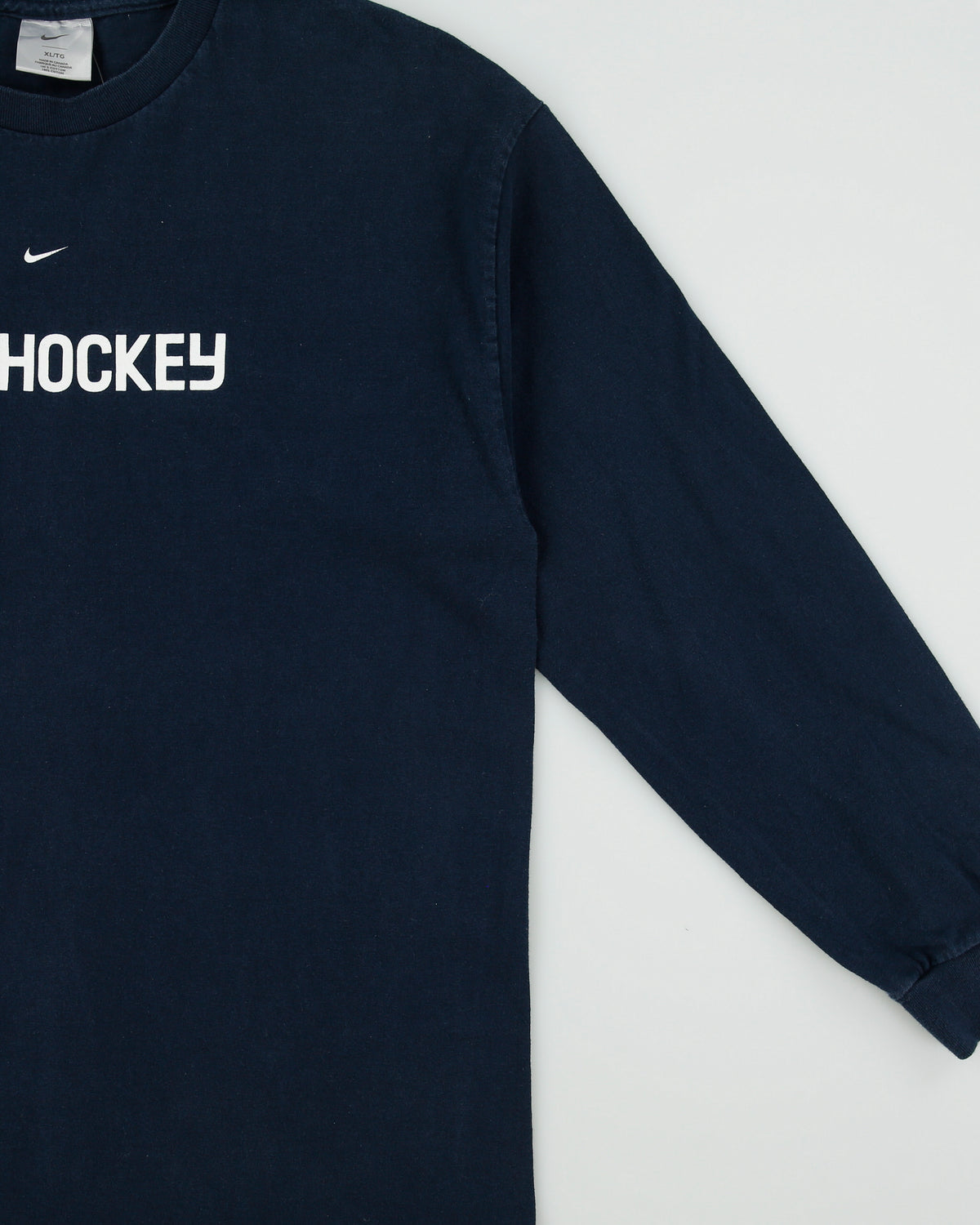 Vintage Y2K 00s Nike Hockey Heavyweight Centre Swoosh Silver Tag Made In Canada Long Sleeve Crewneck T-Shirt - XL