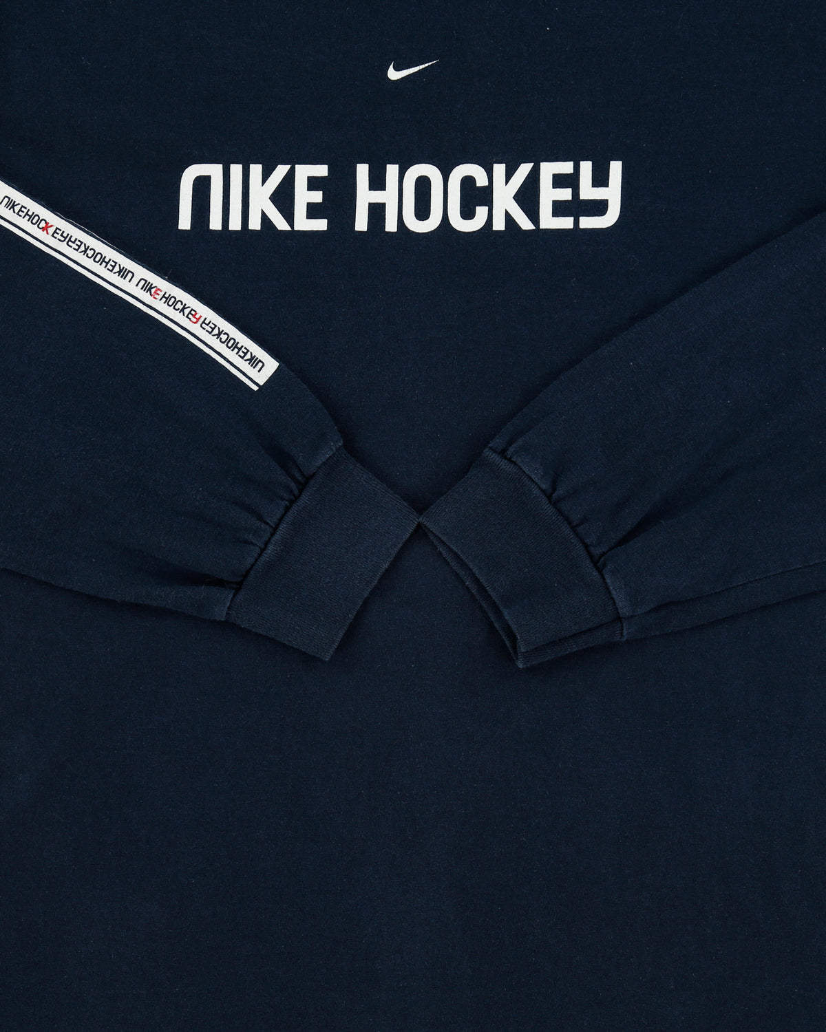Vintage Y2K 00s Nike Hockey Heavyweight Centre Swoosh Silver Tag Made In Canada Long Sleeve Crewneck T-Shirt - XL