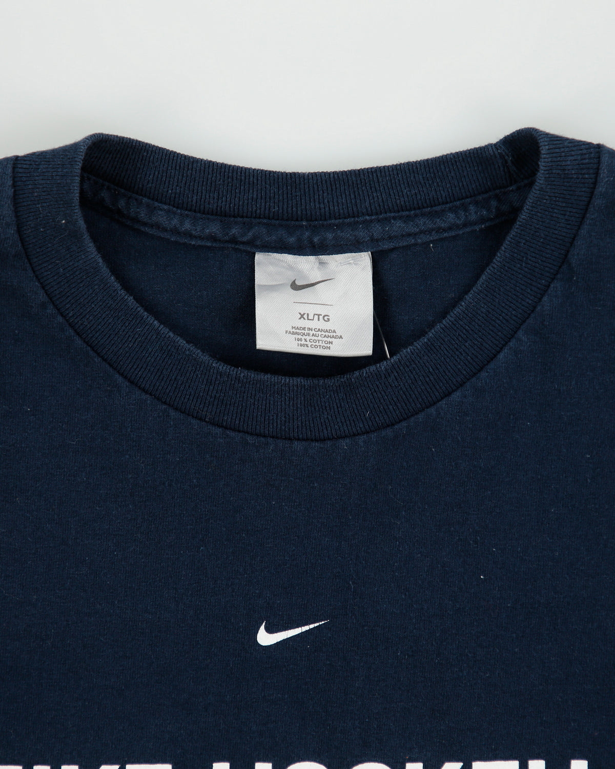 Vintage Y2K 00s Nike Hockey Heavyweight Centre Swoosh Silver Tag Made In Canada Long Sleeve Crewneck T-Shirt - XL