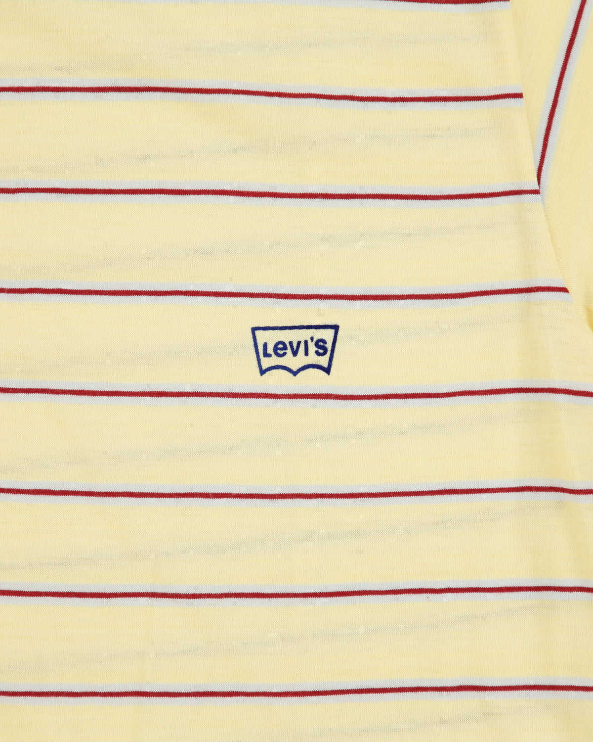 DS Vintage 1990' Levi's Red Batwing Made In Italy Striped Single Stitch Crewneck T-Shirt - L
