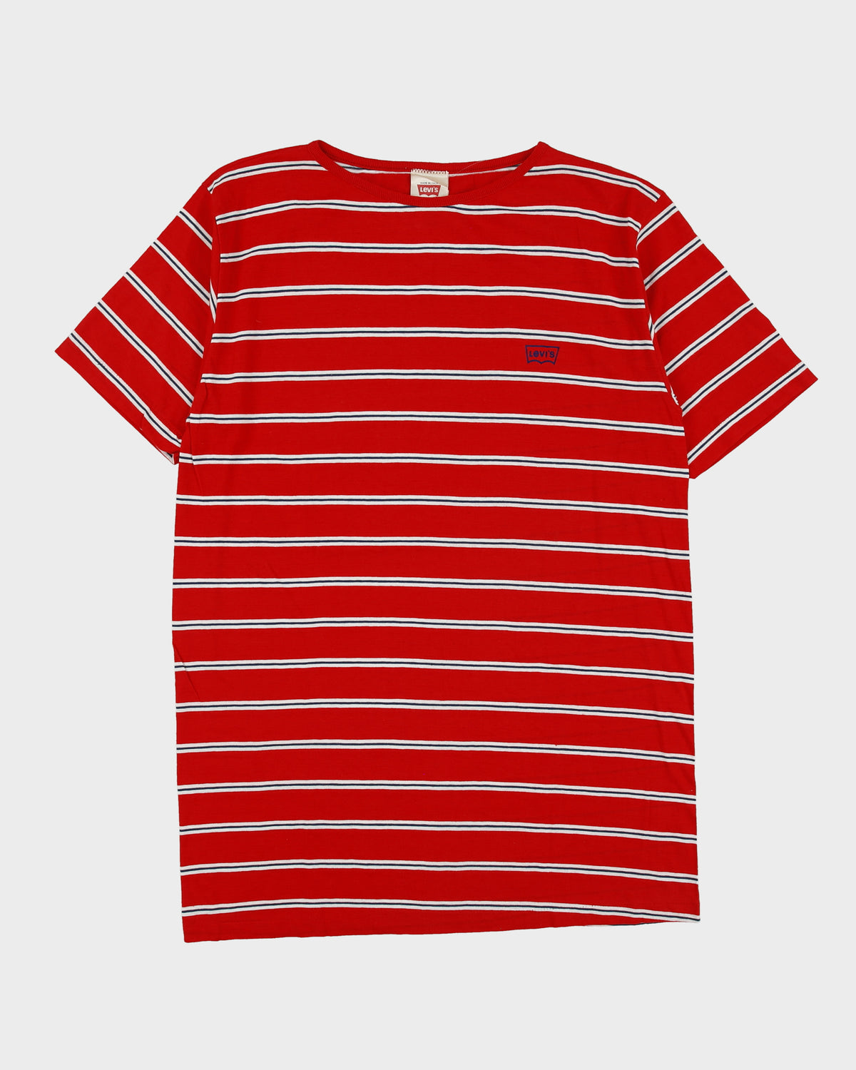 DS Vintage 1990' Levi's Red Batwing Made In Italy Striped Single Stitch Crewneck T-Shirt - L