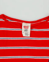 DS Vintage 1990' Levi's Red Batwing Made In Italy Striped Single Stitch Crewneck T-Shirt - L