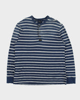 Vintage Polo Ralph Lauren Washed Indigo Striped Long Sleeve Crewneck Henley T-Shirt - XL