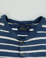 Vintage Polo Ralph Lauren Washed Indigo Striped Long Sleeve Crewneck Henley T-Shirt - XL