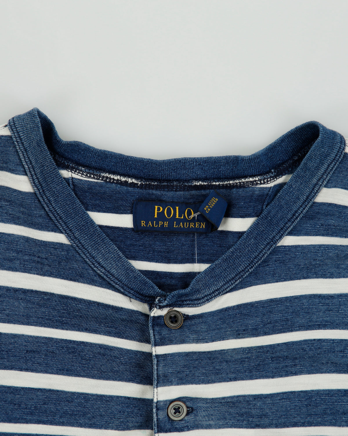Vintage Polo Ralph Lauren Washed Indigo Striped Long Sleeve Crewneck Henley T-Shirt - XL