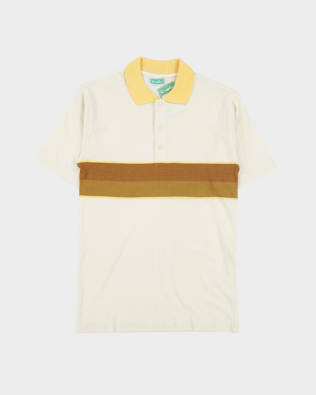 DSWT Vintage 1980s Benetton Striped Made In Italy Single Stitch Short Sleeve Polo Shirt - XS