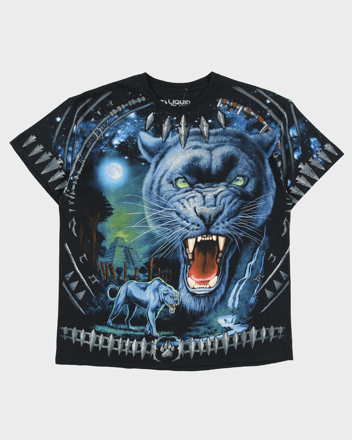 Vintage Liquid Blue Heavyweight Panther AOP Crewneck T-Shirt - XL