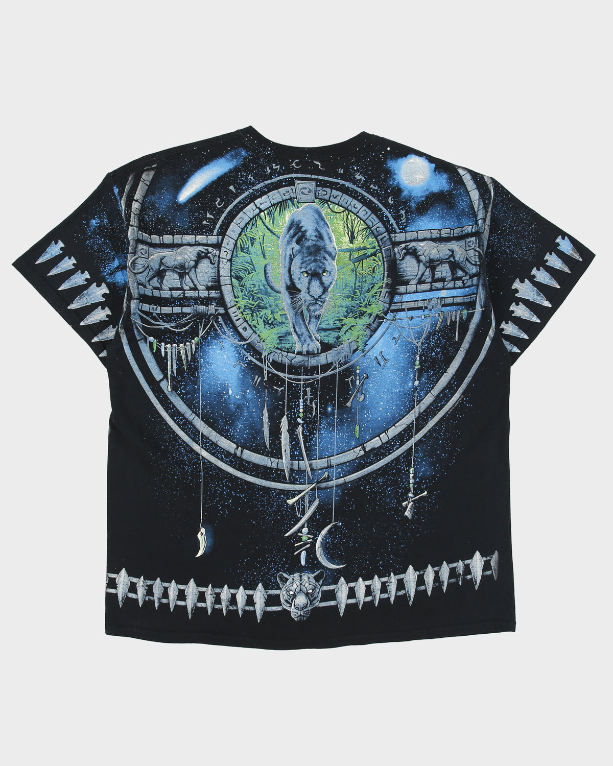 Vintage Liquid Blue Heavyweight Panther AOP Crewneck T-Shirt - XL