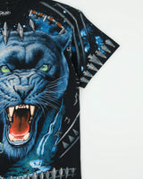 Vintage Liquid Blue Heavyweight Panther AOP Crewneck T-Shirt - XL