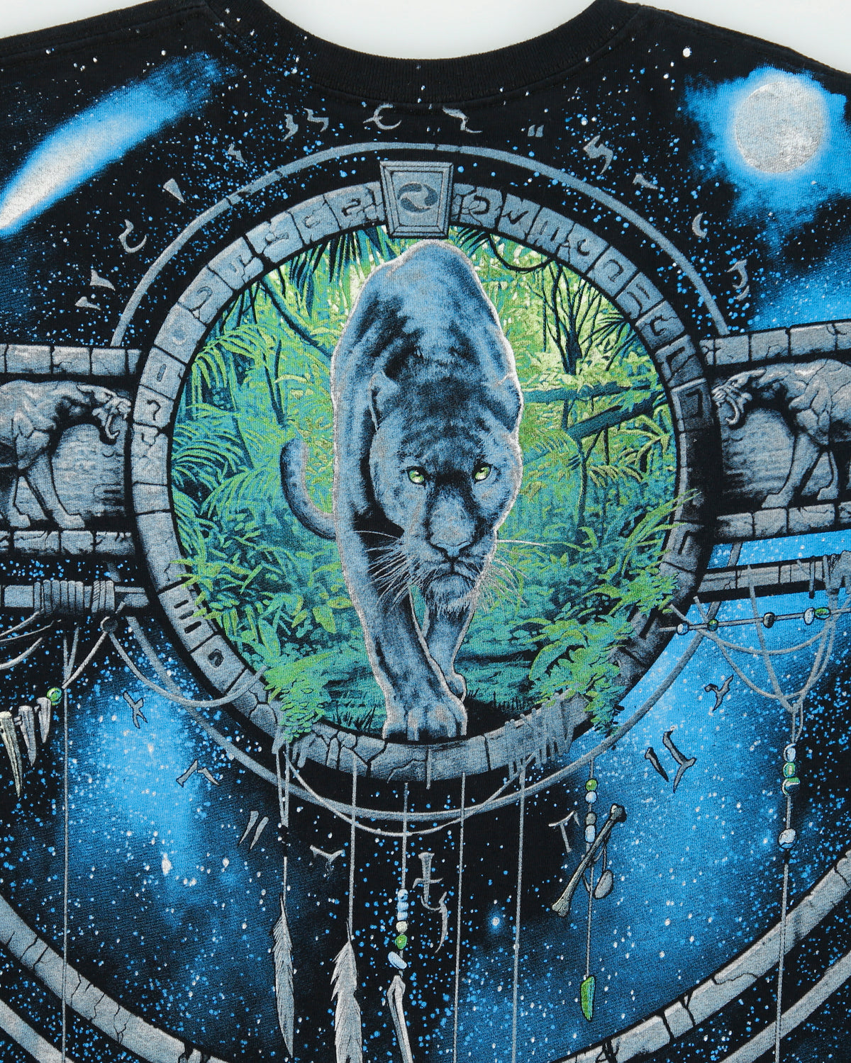 Vintage Liquid Blue Heavyweight Panther AOP Crewneck T-Shirt - XL