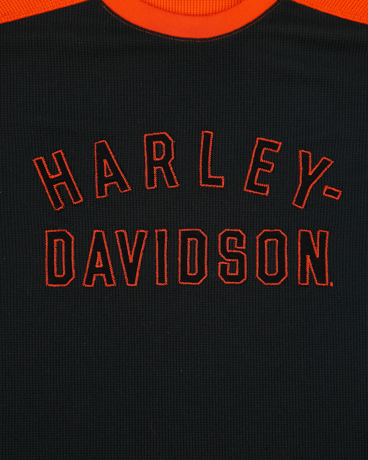 Vintage Harley Davidson Stitched Spell Out Crewneck Waffle T-Shirt - XL