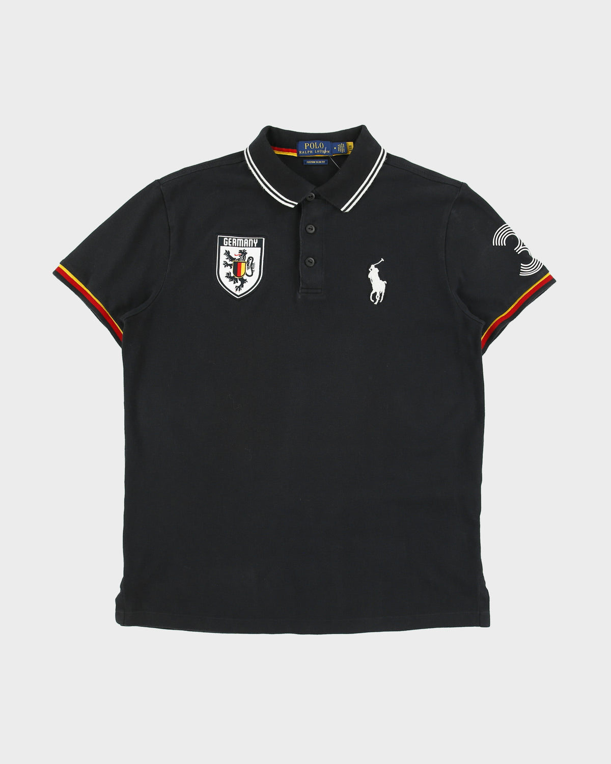 Vintage Polo Ralph Lauren Germany Football Big Pony Custom Slim Fit Short Sleeve Polo Shirt - M