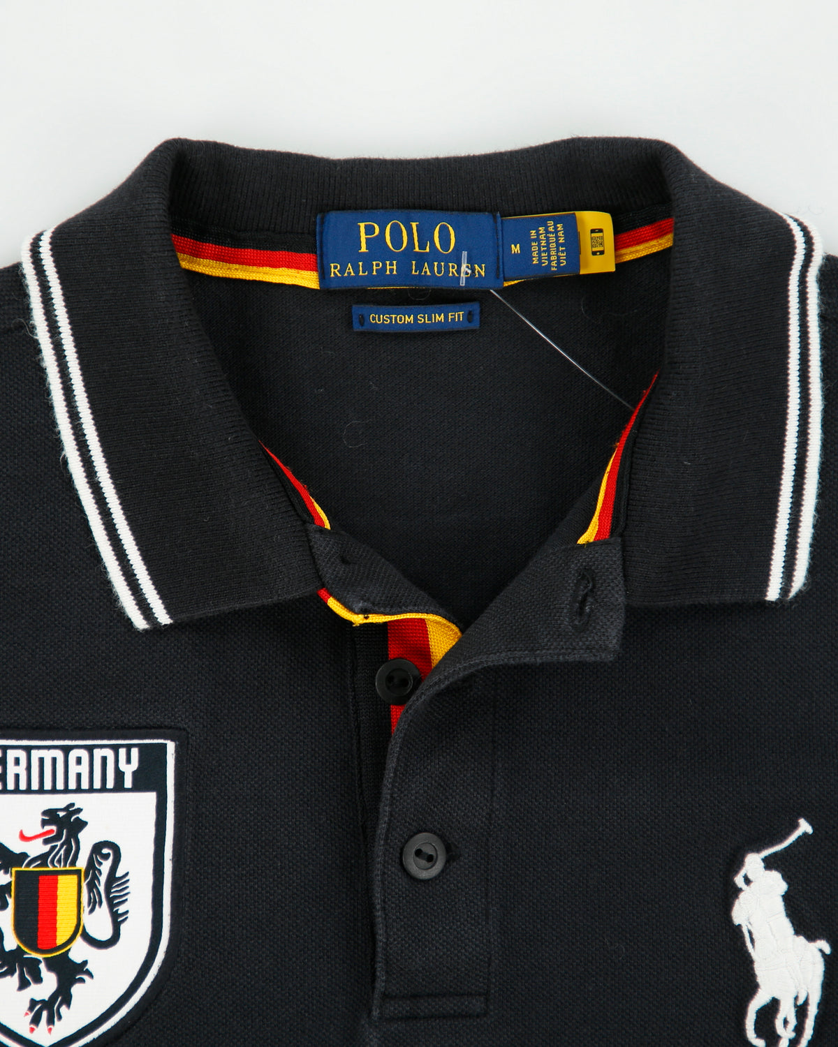 Vintage Polo Ralph Lauren Germany Football Big Pony Custom Slim Fit Short Sleeve Polo Shirt - M