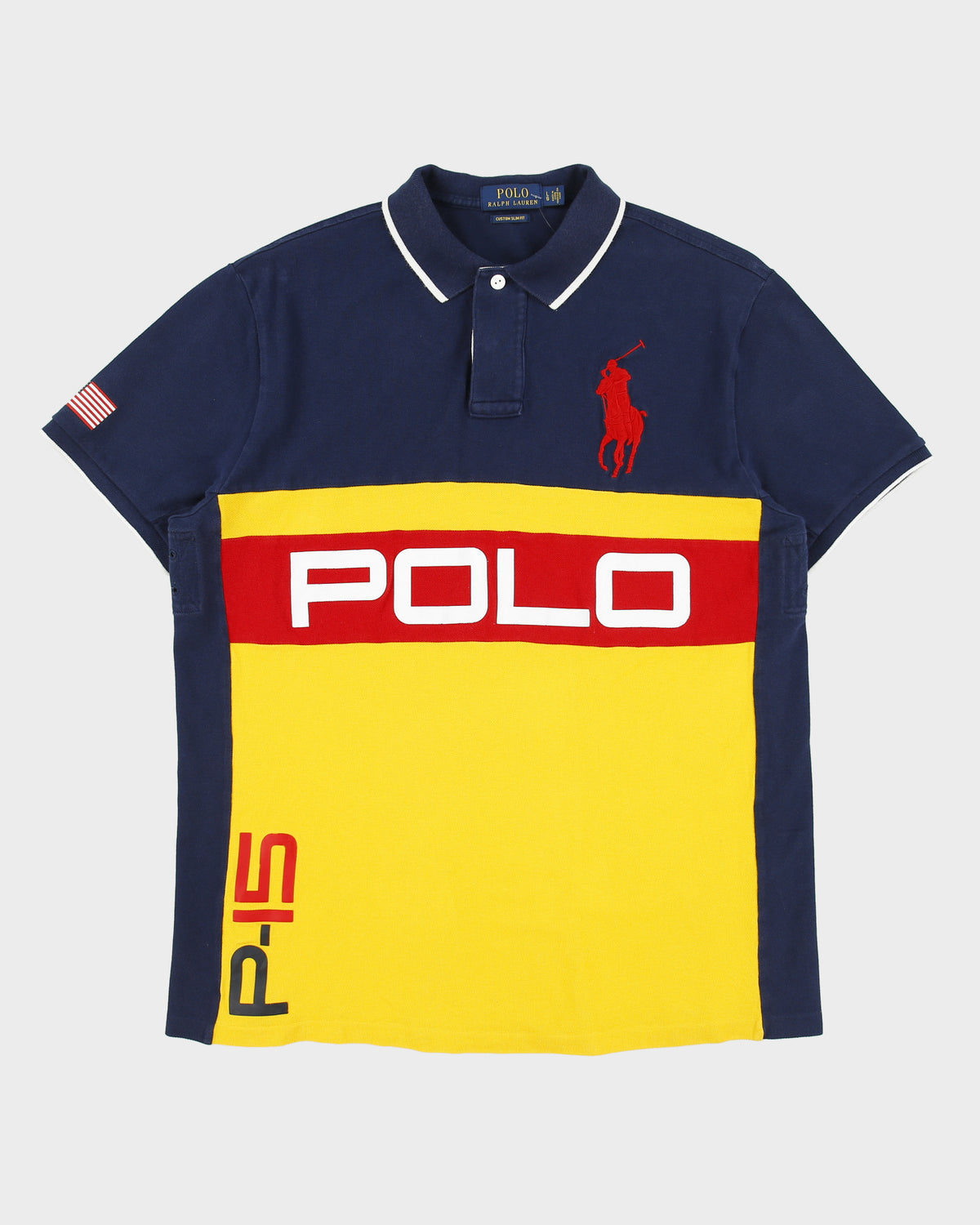 Vintage Polo Ralph Lauren P-15 USA Big Pony Custom Slim Fit Short Sleeve Polo Shirt - L