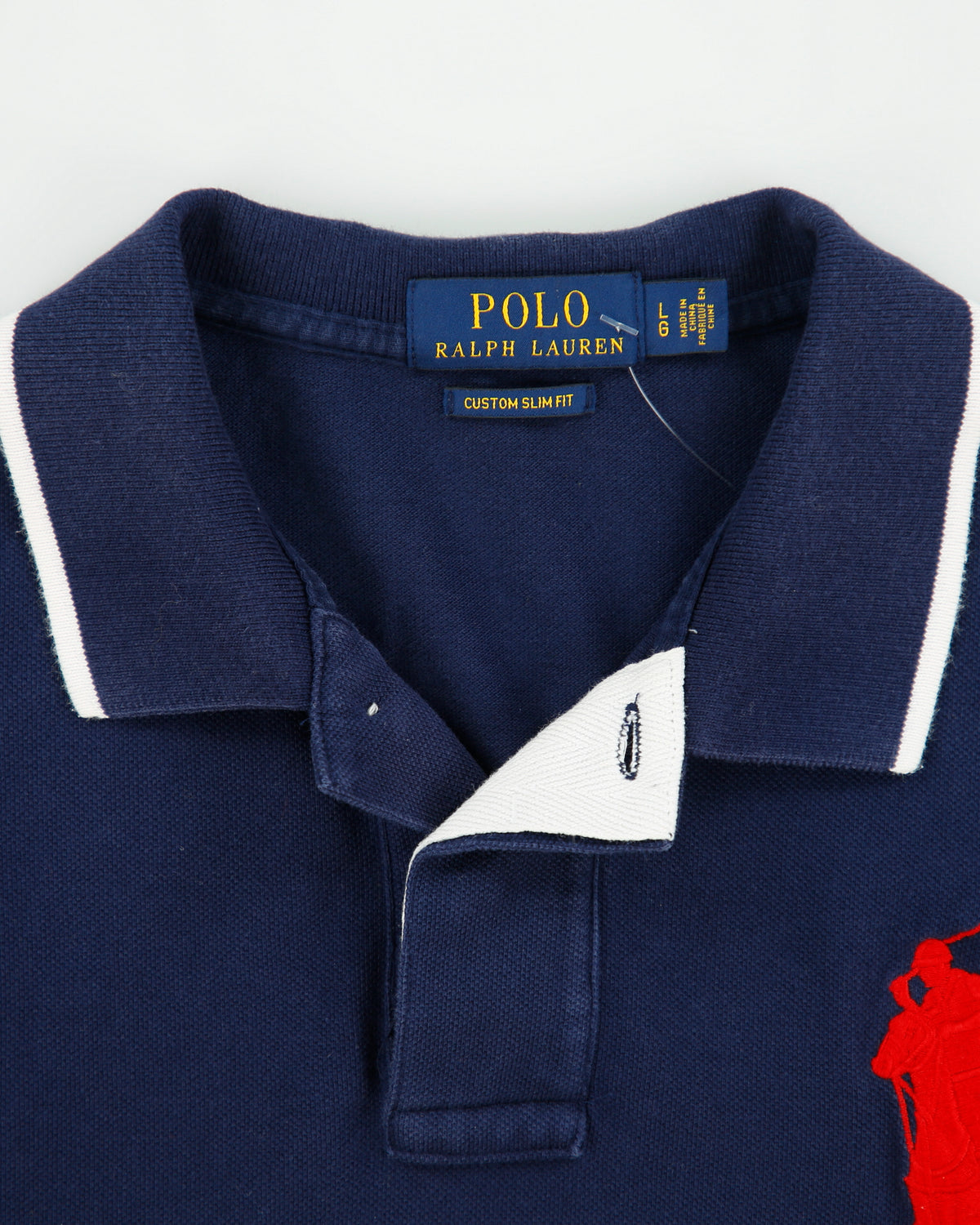 Vintage Polo Ralph Lauren P-15 USA Big Pony Custom Slim Fit Short Sleeve Polo Shirt - L