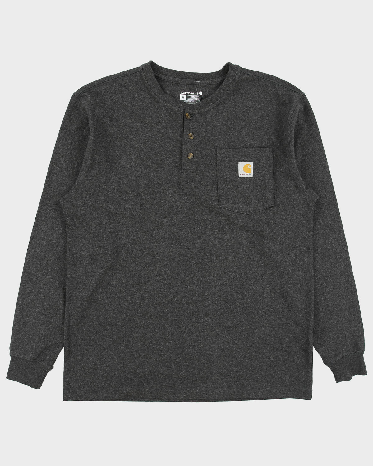 Vintage Carhartt Marl Grey Heavyweight Loose Fit Long Sleeve Henley T-Shirt - M